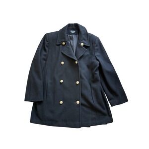 Vintage Braefair Wool Blend Jacket Black USA Double Breasted 90s Military Sz XL